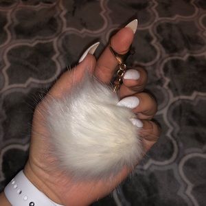Fuzzy Keychain (White with Gold)
